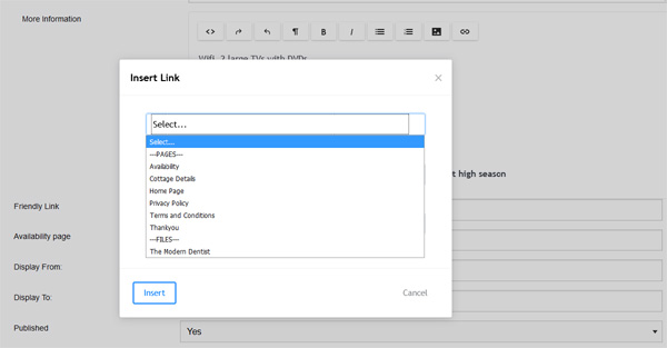 Quickly insert a link to other pages on the site