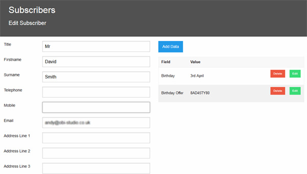 Additional information attached to a subscriber record